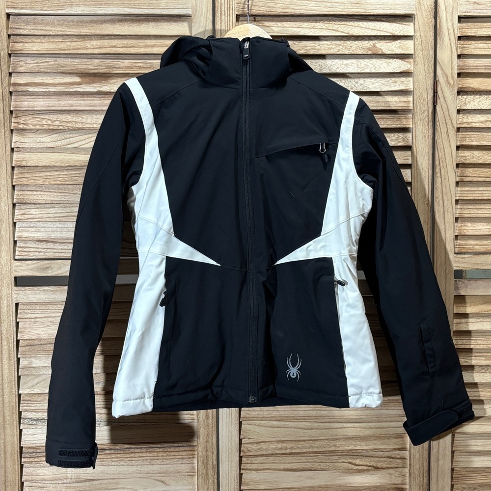 Spyder Women’s Ski Jacket 6 Black White Waterproof Insulated Removable Hood